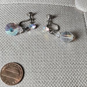 Vintage Goldtone AB Faceted Dangle Screwback Earrings